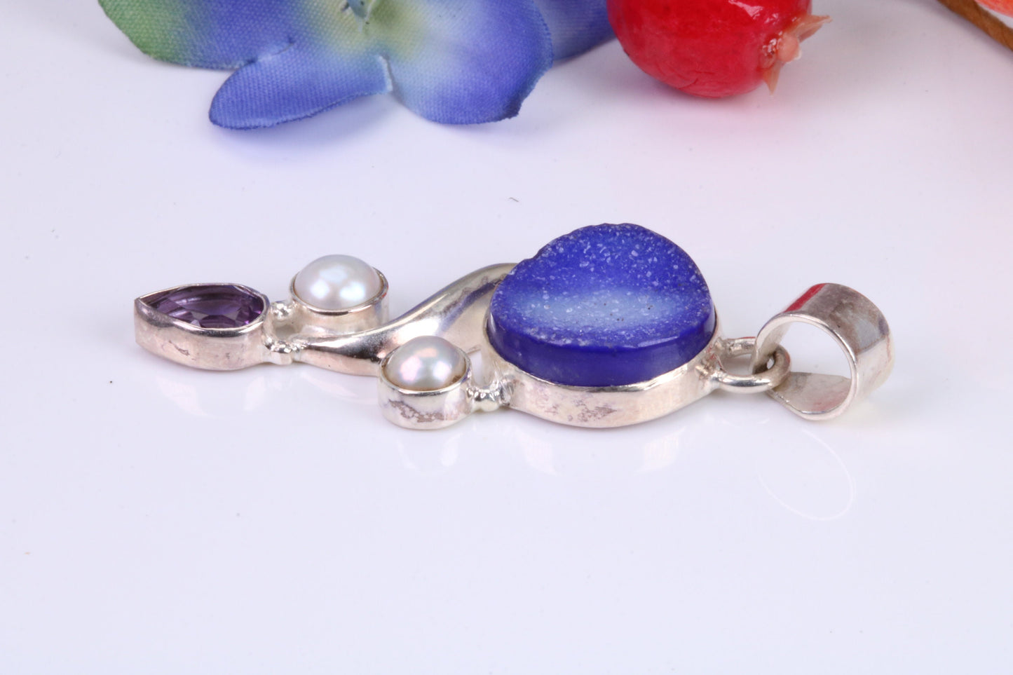 Very Large Multi Gemstones Pendant in Sterling Silver
