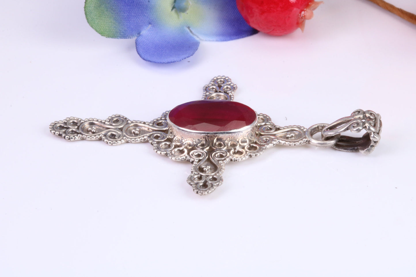 Real Ruby set Cross Necklace in Sterling Silver