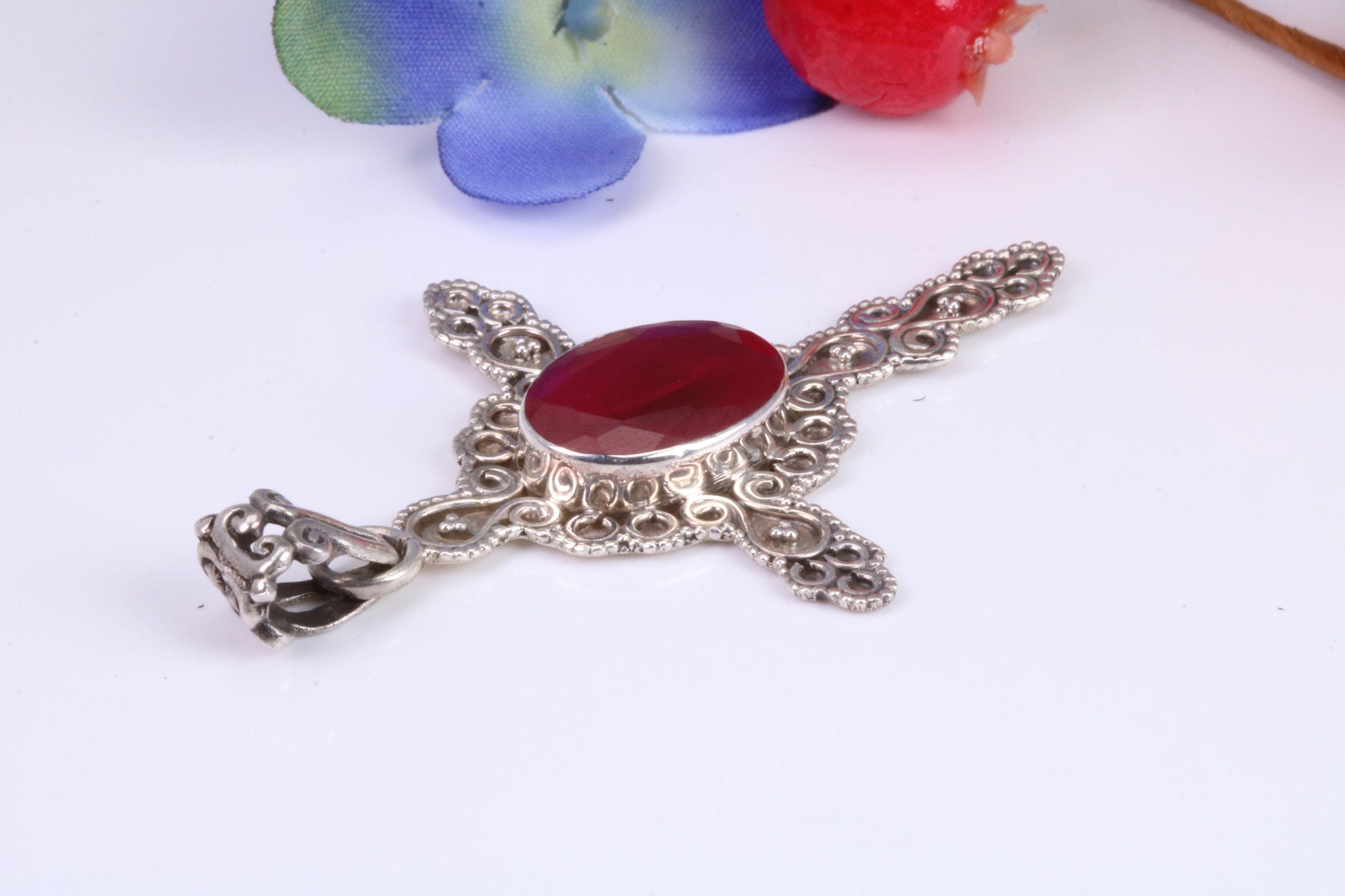 Real Ruby set Cross Necklace in Sterling Silver