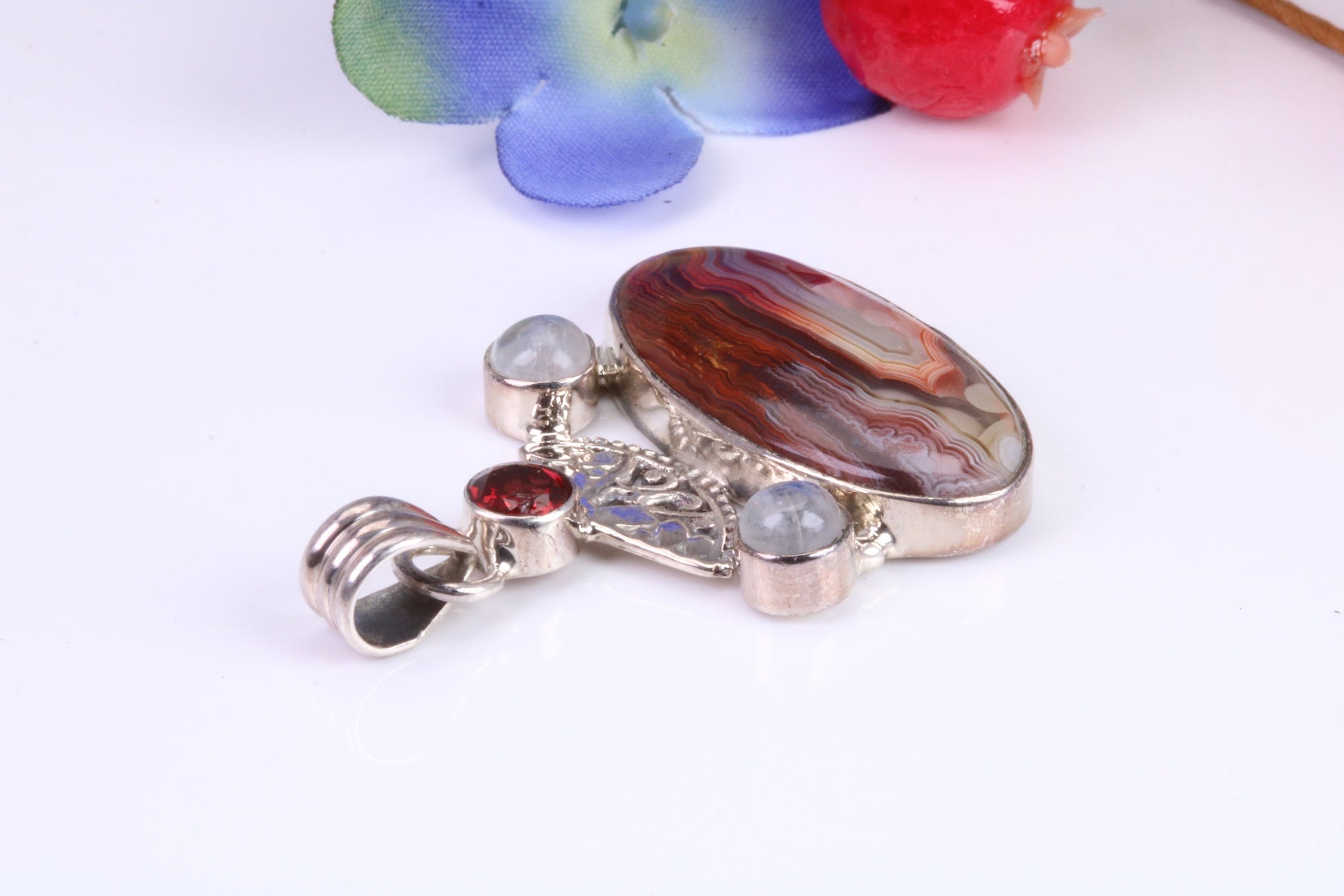 Large Multi Gemstones Pendant in Sterling Silver