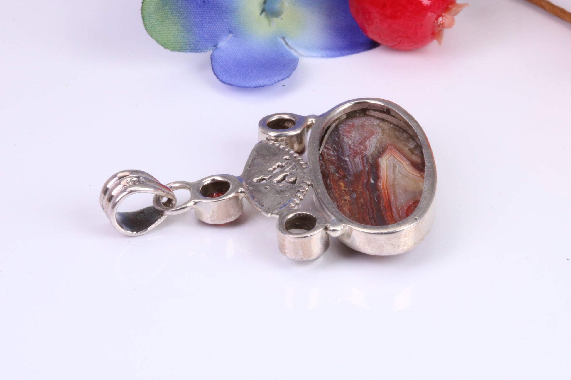 Large Multi Gemstones Pendant in Sterling Silver