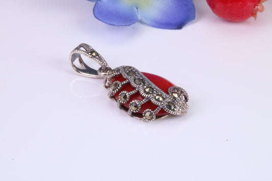 Red Agate and Marcasite set Pendant in Sterling Silver