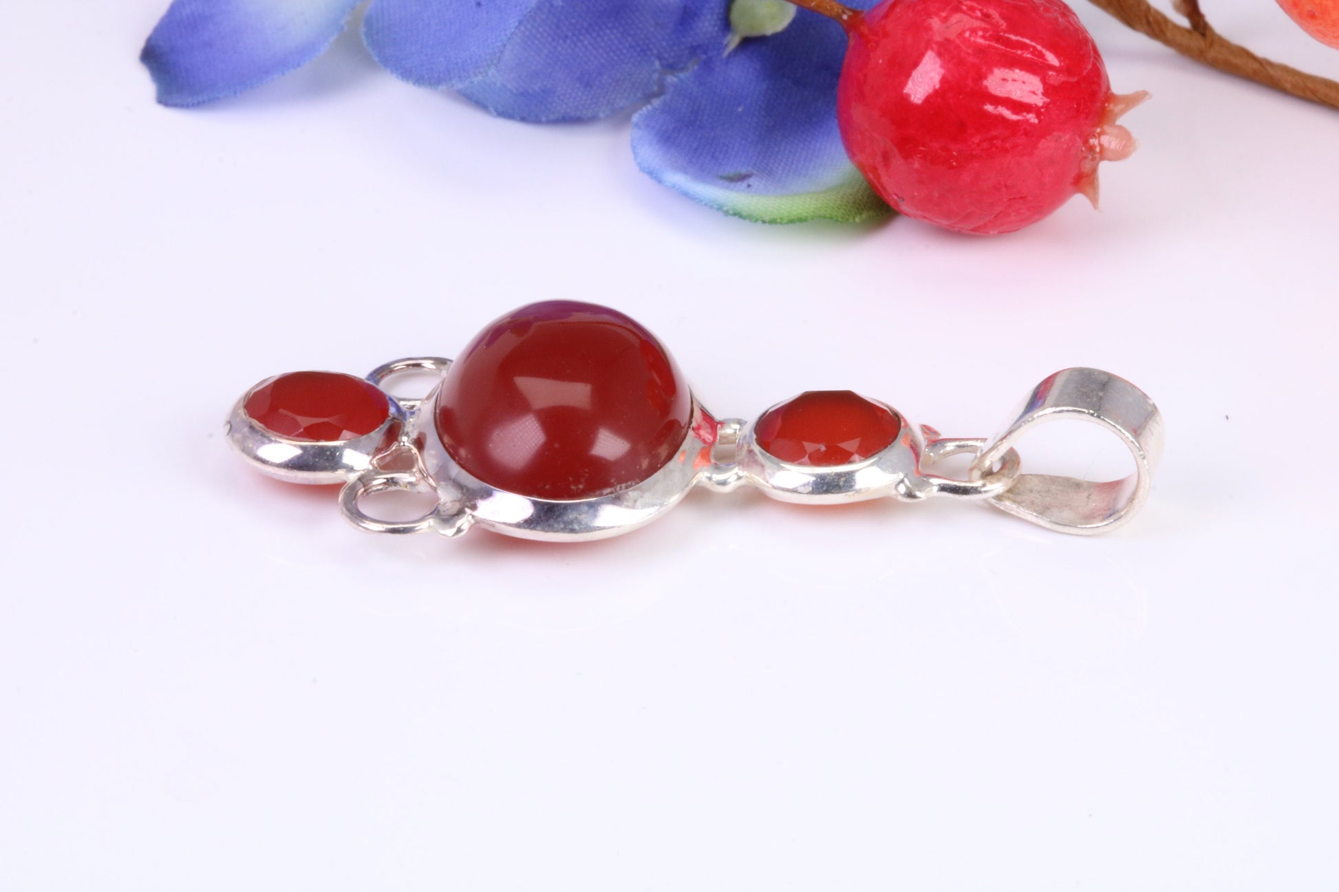 Dressy Sterling Silver Red Agate and C Z set Pendant