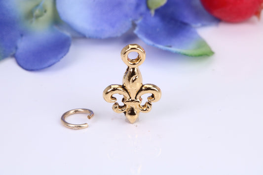 Fleur De Lis Charm, Made from Solid Cast Yellow Gold, British Hallmarked