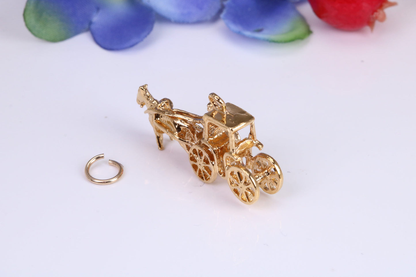 Horse and Carriage Charm, Traditional Charm, Made from Solid Cast Yellow Gold, British Hallmarked