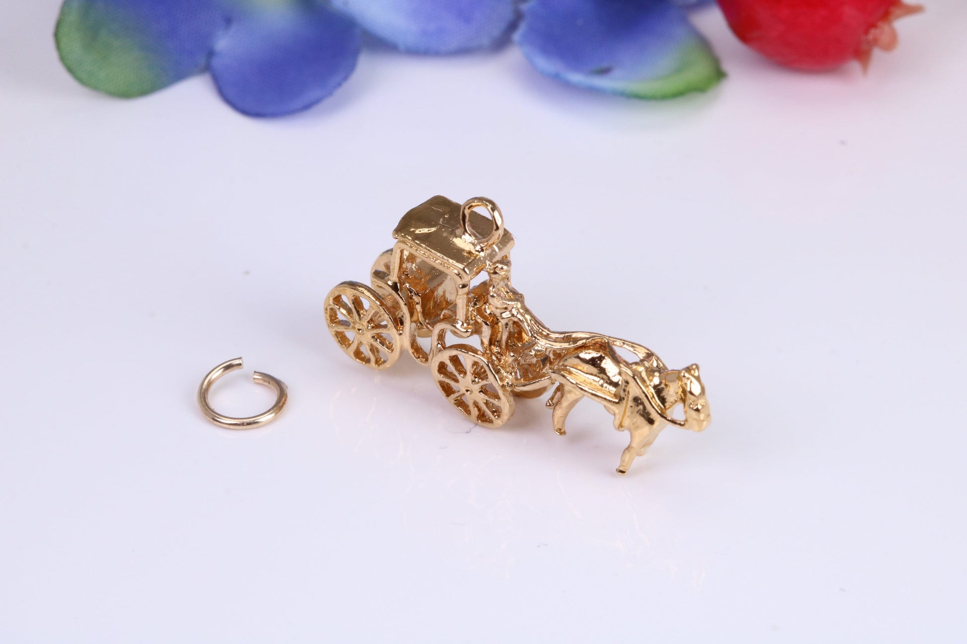 Horse and Carriage Charm, Traditional Charm, Made from Solid Cast Yellow Gold, British Hallmarked