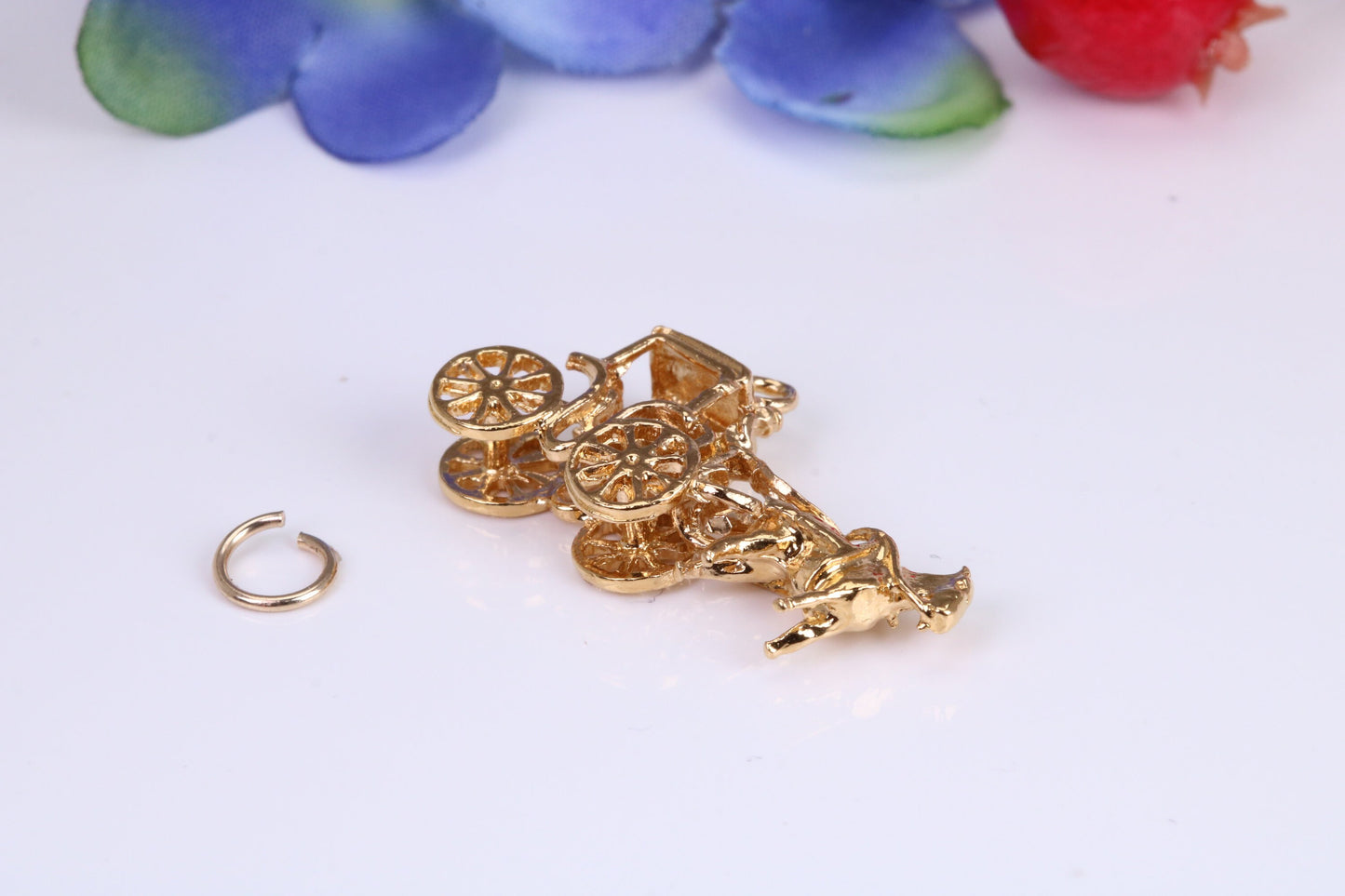 Horse and Carriage Charm, Traditional Charm, Made from Solid Cast Yellow Gold, British Hallmarked