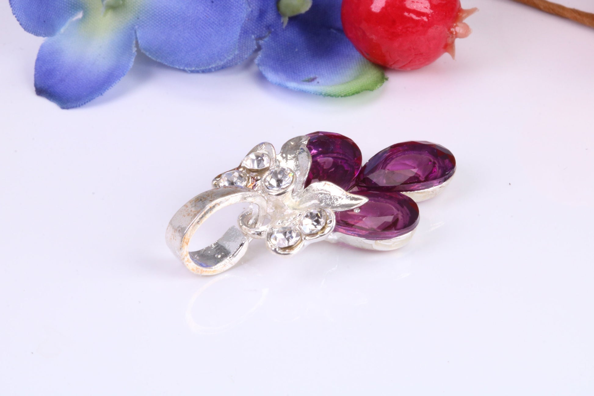 Real Amethyst and C Z set Dressy Sterling Silver Pendant