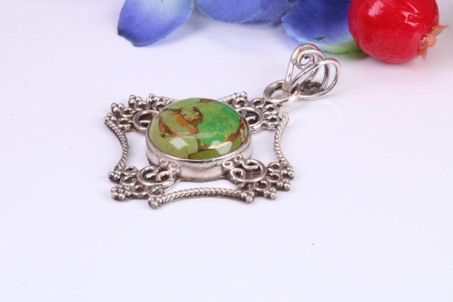 Very Large Green Agate Pendant set in Sterling Silver