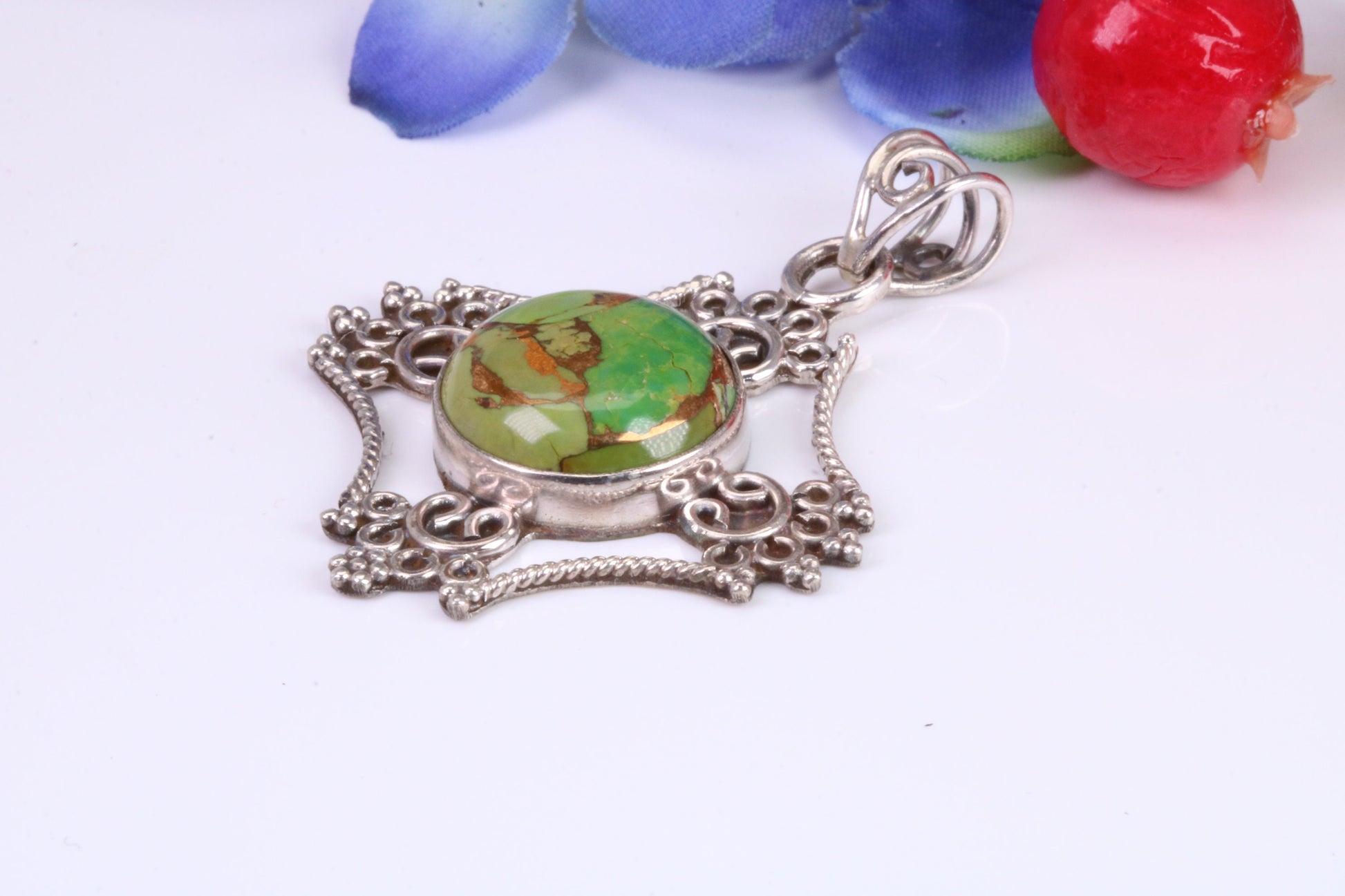 Very Large Green Agate Pendant set in Sterling Silver