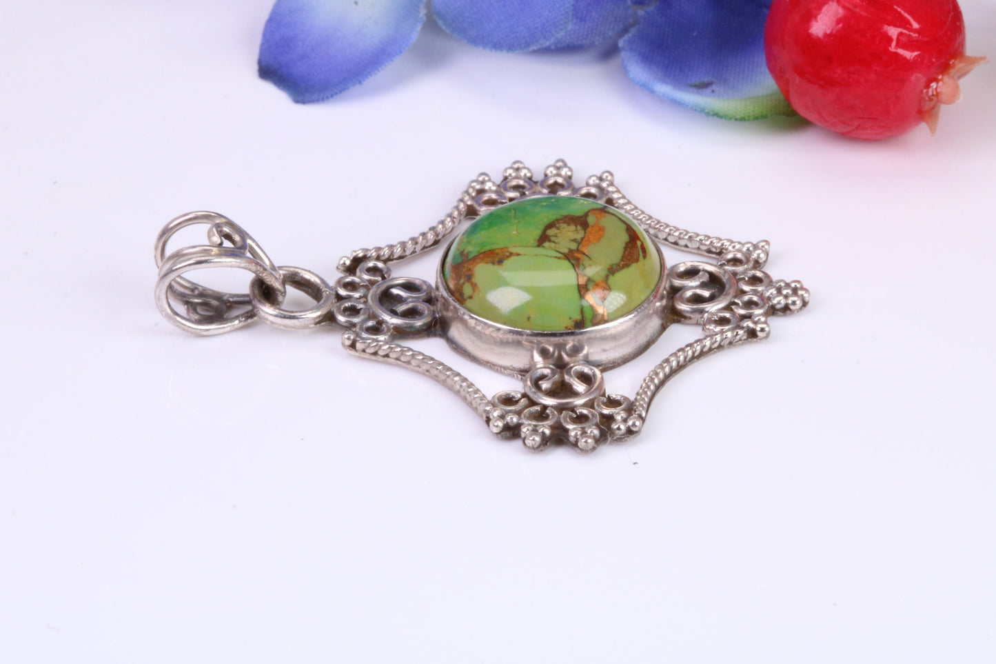 Very Large Green Agate Pendant set in Sterling Silver