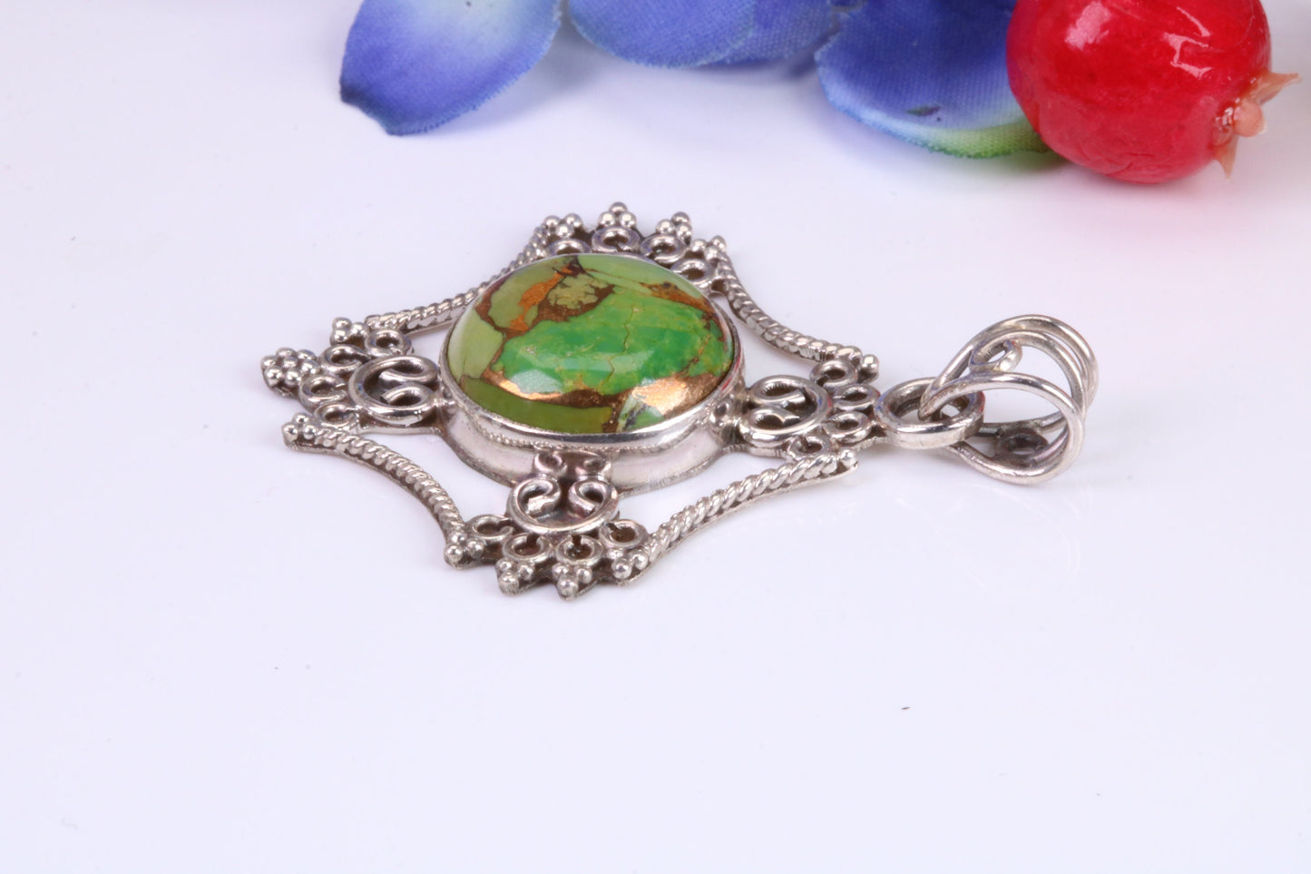 Very Large Green Agate Pendant set in Sterling Silver