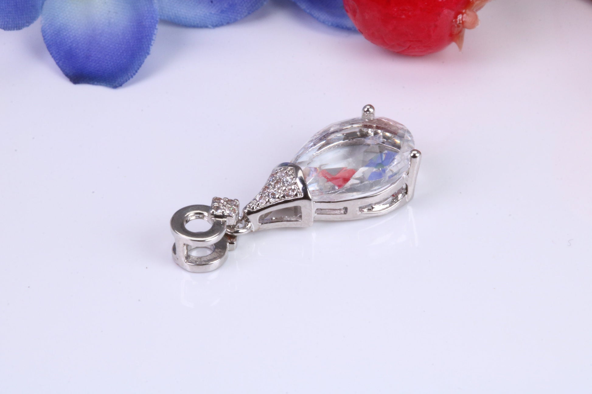 Natural White Topaz and C Z set Sterling Silver Pendant
