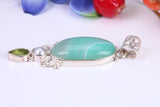 Large Green Agate, Peridot and Pearl Pendant in Sterling Silver