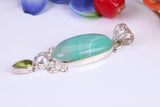 Large Green Agate, Peridot and Pearl Pendant in Sterling Silver
