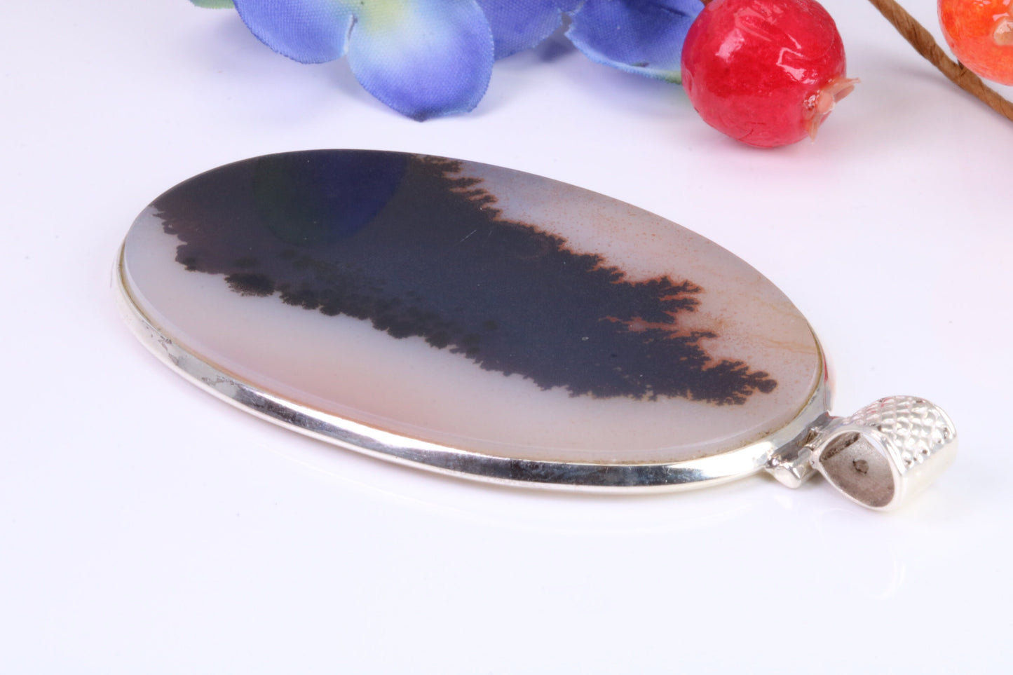 Very Large Agate Necklace set in Sterling Silver