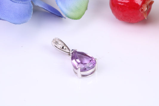 Real Amethyst and C Z set Pendant in Sterling Silver