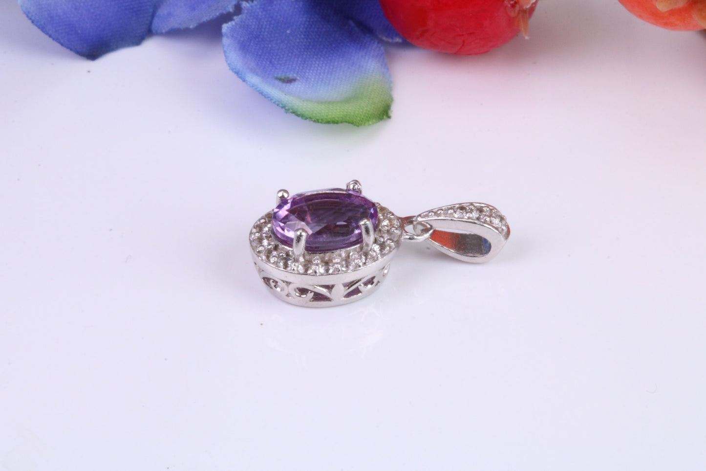 Dressy Sterling Silver Amethyst and C Z set Pendant