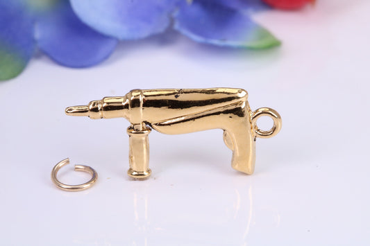 Power Drill Charm, Traditional Charm, Made from Solid Cast Yellow Gold, British Hallmarked