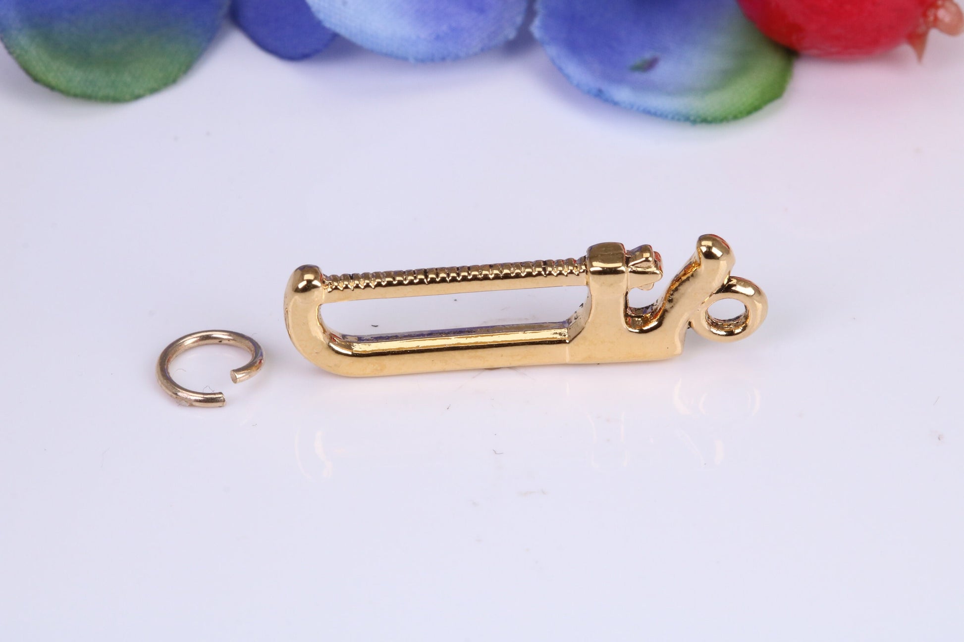 Hacksaw Charm, Traditional Charm, Made from Solid Cast Yellow Gold, British Hallmarked