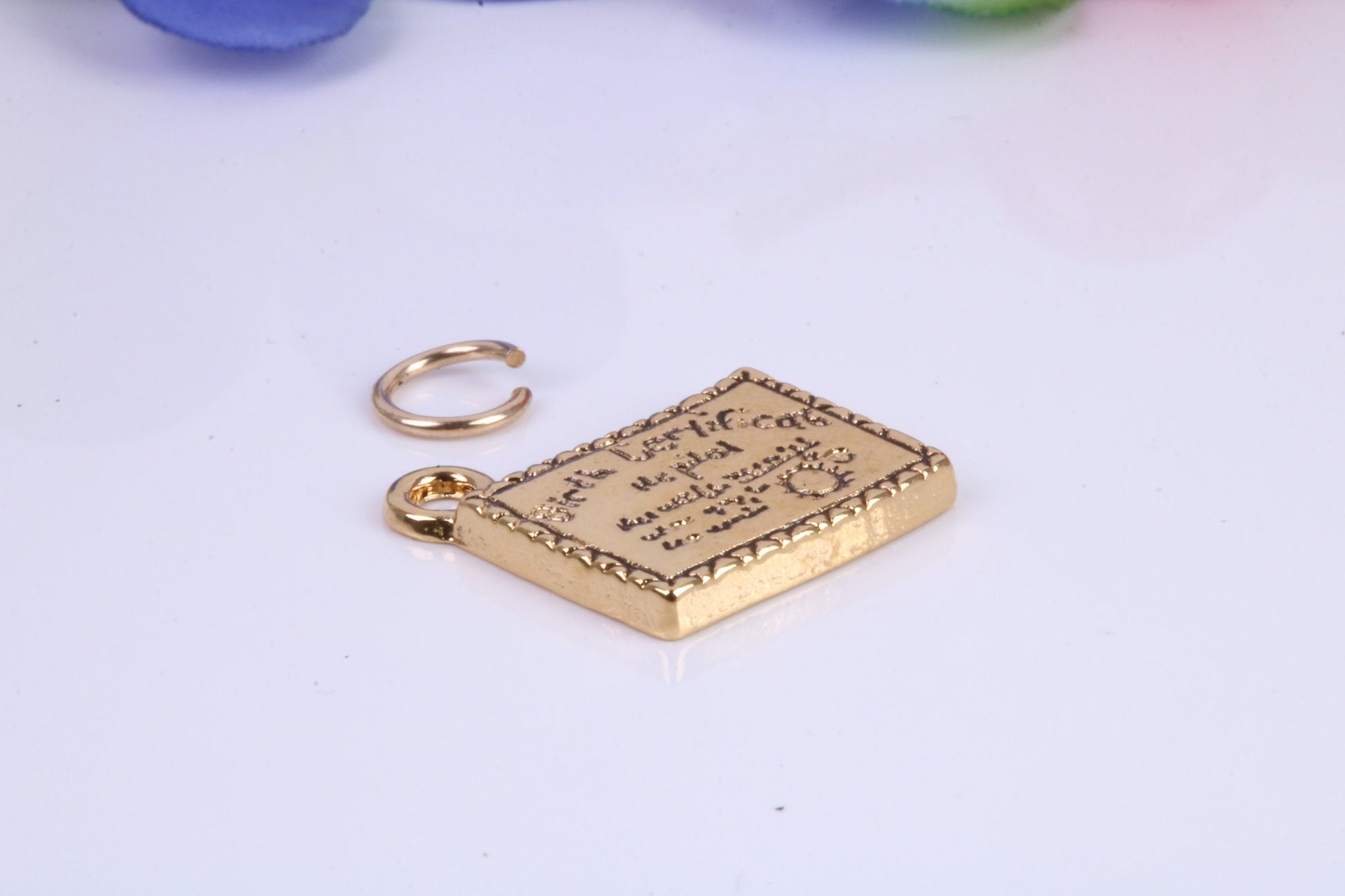 Birth Certificate Charm, Traditional Charm, Made from Solid Cast Yellow Gold, British Hallmarked