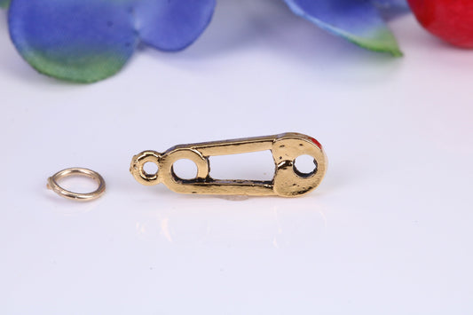 Safety Pin Charm, Traditional Charm, Made from Solid Cast Yellow Gold, British Hallmarked