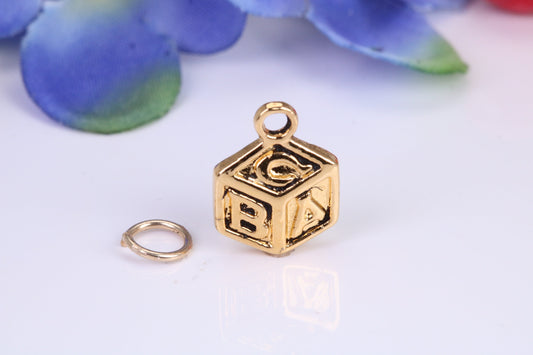 ABC Blocks Toy Charm, Traditional Charm, Made from Solid Yellow Gold, British Hallmarked, Complete with Attachment Link