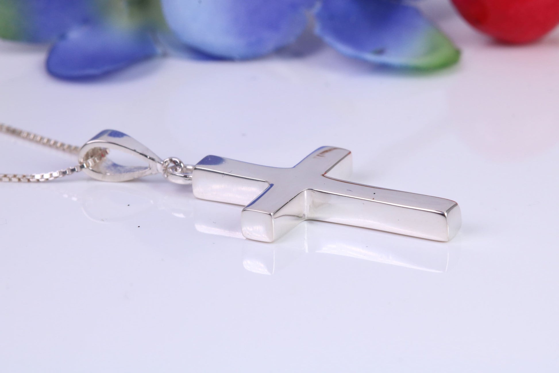 Sterling Silver Solid Chunky Cross Necklace, Made From Solid Cast Silver, British Hallmarked, Complete With Chain