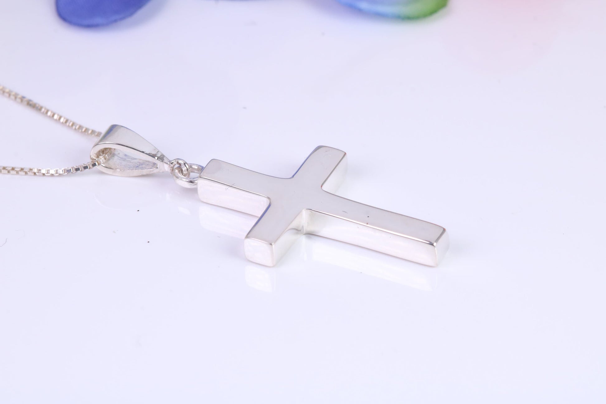 Sterling Silver Solid Chunky Cross Necklace, Made From Solid Cast Silver, British Hallmarked, Complete With Chain