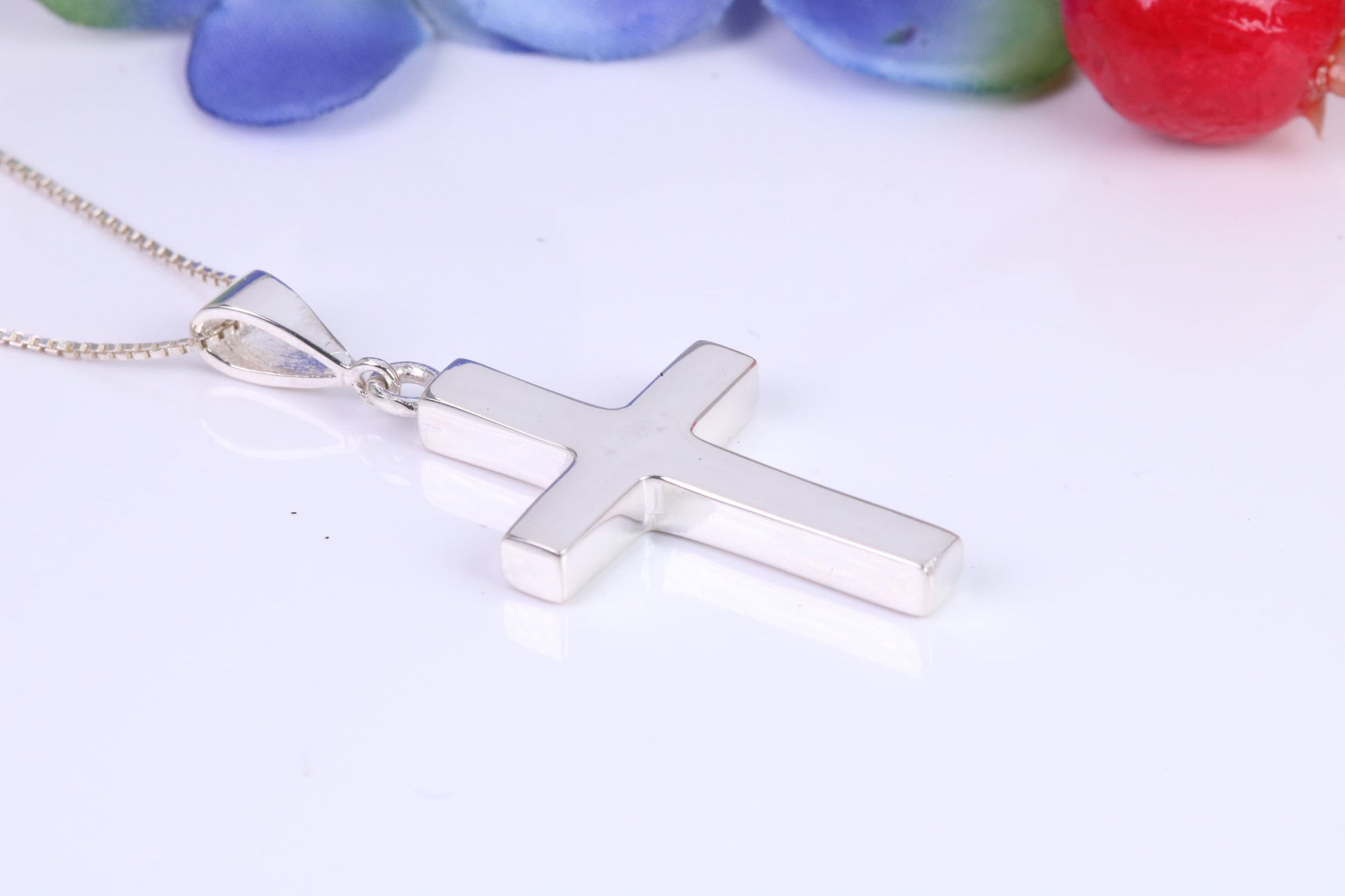 Sterling Silver Solid Chunky Cross Necklace, Made From Solid Cast Silver, British Hallmarked, Complete With Chain