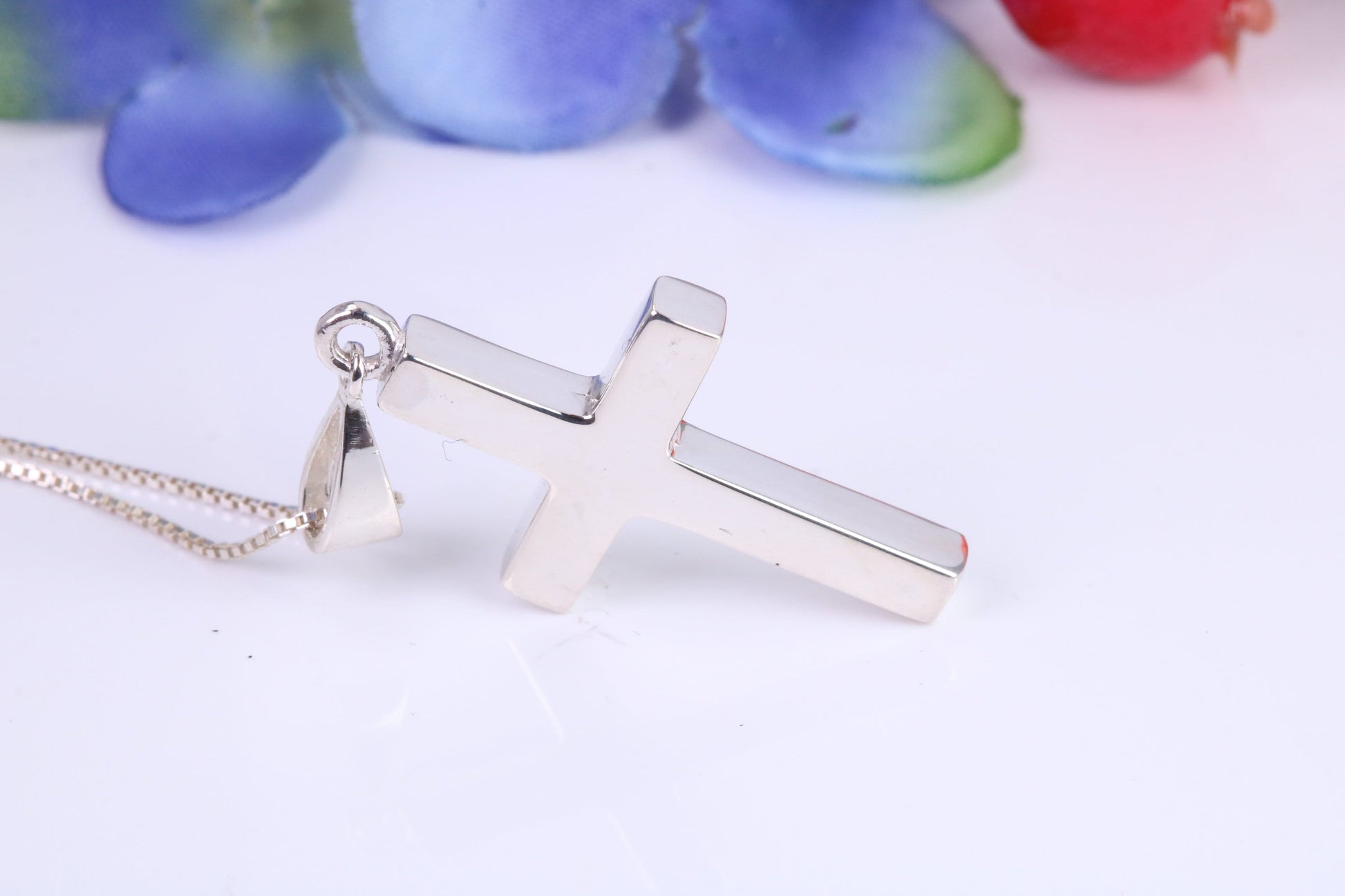 Sterling Silver Solid Chunky Cross Necklace, Made From Solid Cast Silver, British Hallmarked, Complete With Chain