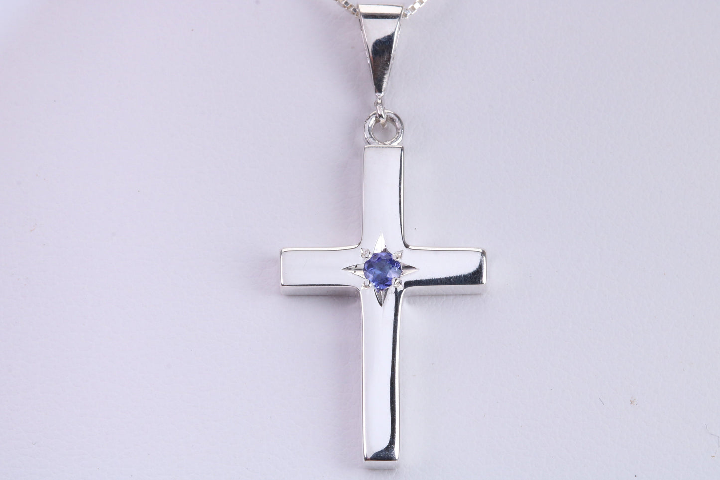 Chunky Real Tanzanite set Cross Necklace, Made From Solid Cast Silver, Complete With Chain