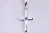 Chunky Real Tanzanite set Cross Necklace, Made From Solid Cast Silver, Complete With Optional Chain