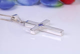 Chunky Real Tanzanite set Cross Necklace, Made From Solid Cast Silver, Complete With Optional Chain