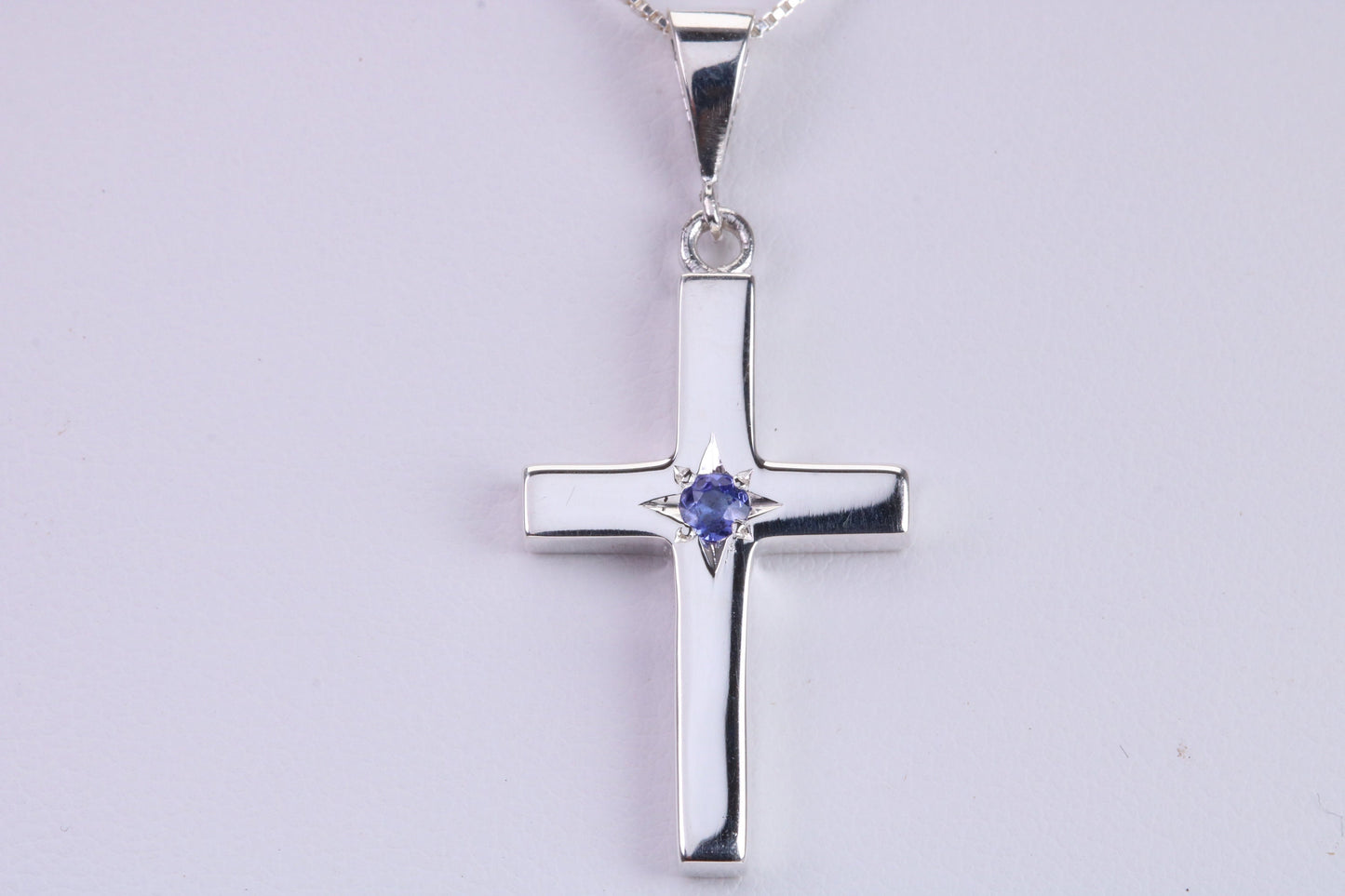 Chunky Real Tanzanite set Cross Necklace, Made From Solid Cast Silver, Complete With Chain