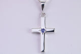 Chunky Real Tanzanite set Cross Necklace, Made From Solid Cast Silver, Complete With Optional Chain