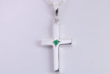 Chunky Real Emerald set Cross, Made From Solid Cast Silver