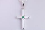 Chunky Real Emerald set Cross, Made From Solid Cast Silver