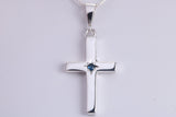 Chunky Real Blue Sapphire set Cross Necklace, Made From Solid Cast Silver, Complete With Chain