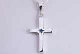 Chunky Real Blue Sapphire set Cross Necklace, Made From Solid Cast Silver, Complete With Chain