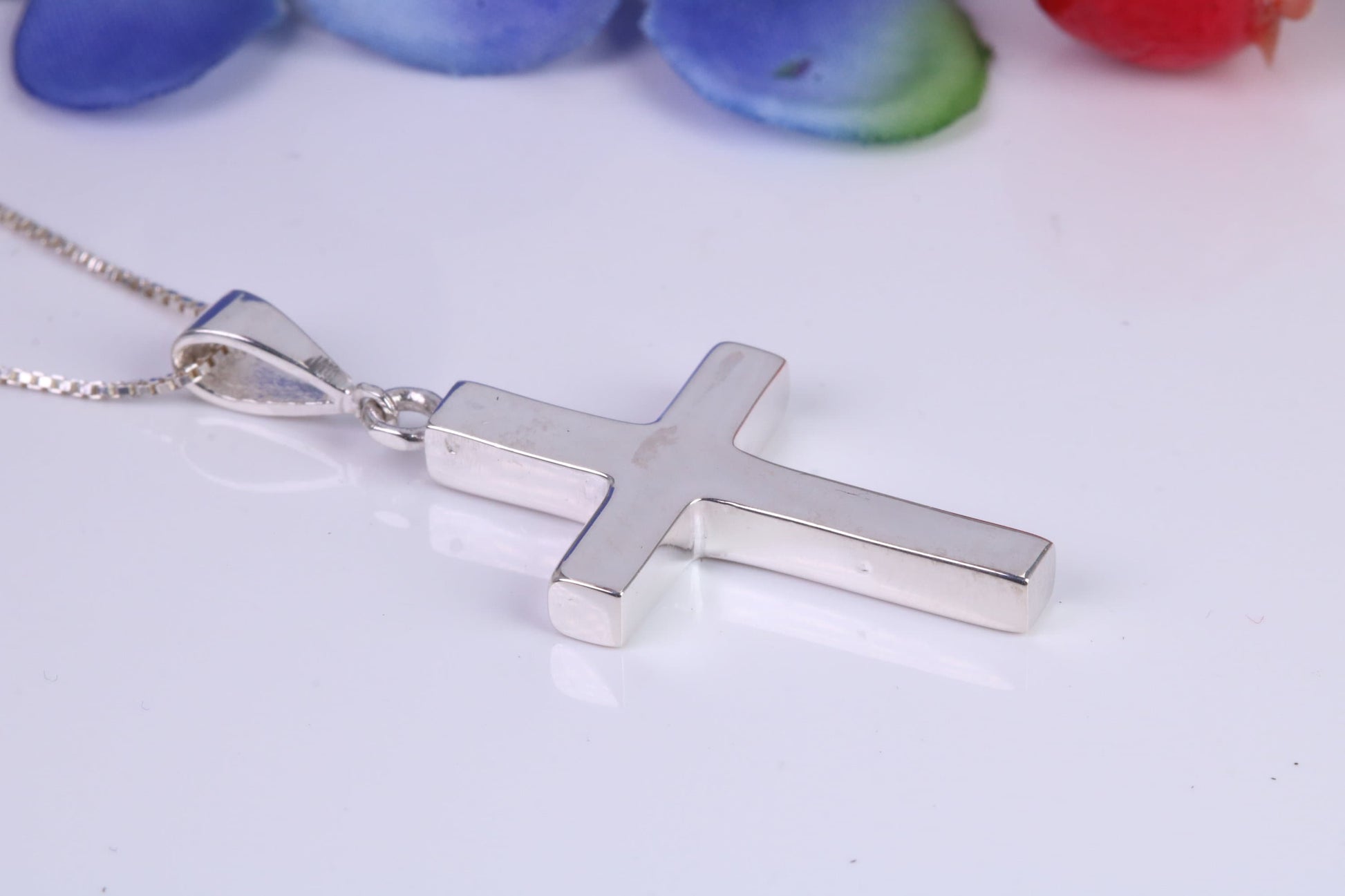 Chunky Real Ruby set Cross Necklace, Made From Solid Cast Silver, Complete With Chain