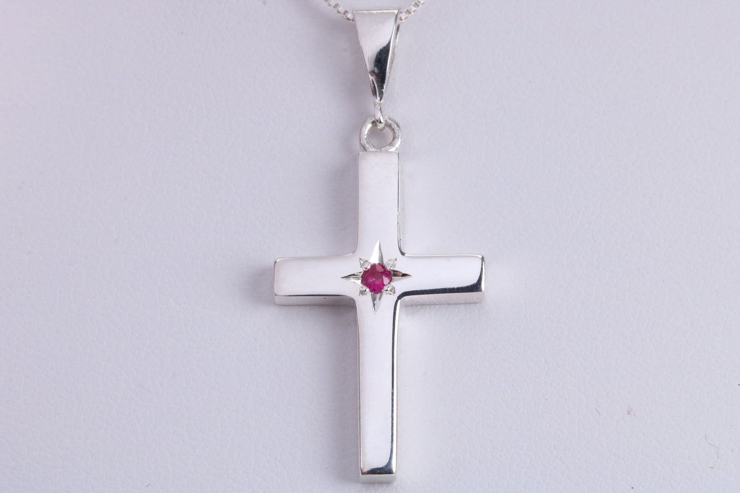 Chunky Real Ruby set Cross Necklace, Made From Solid Cast Silver, Complete With Chain