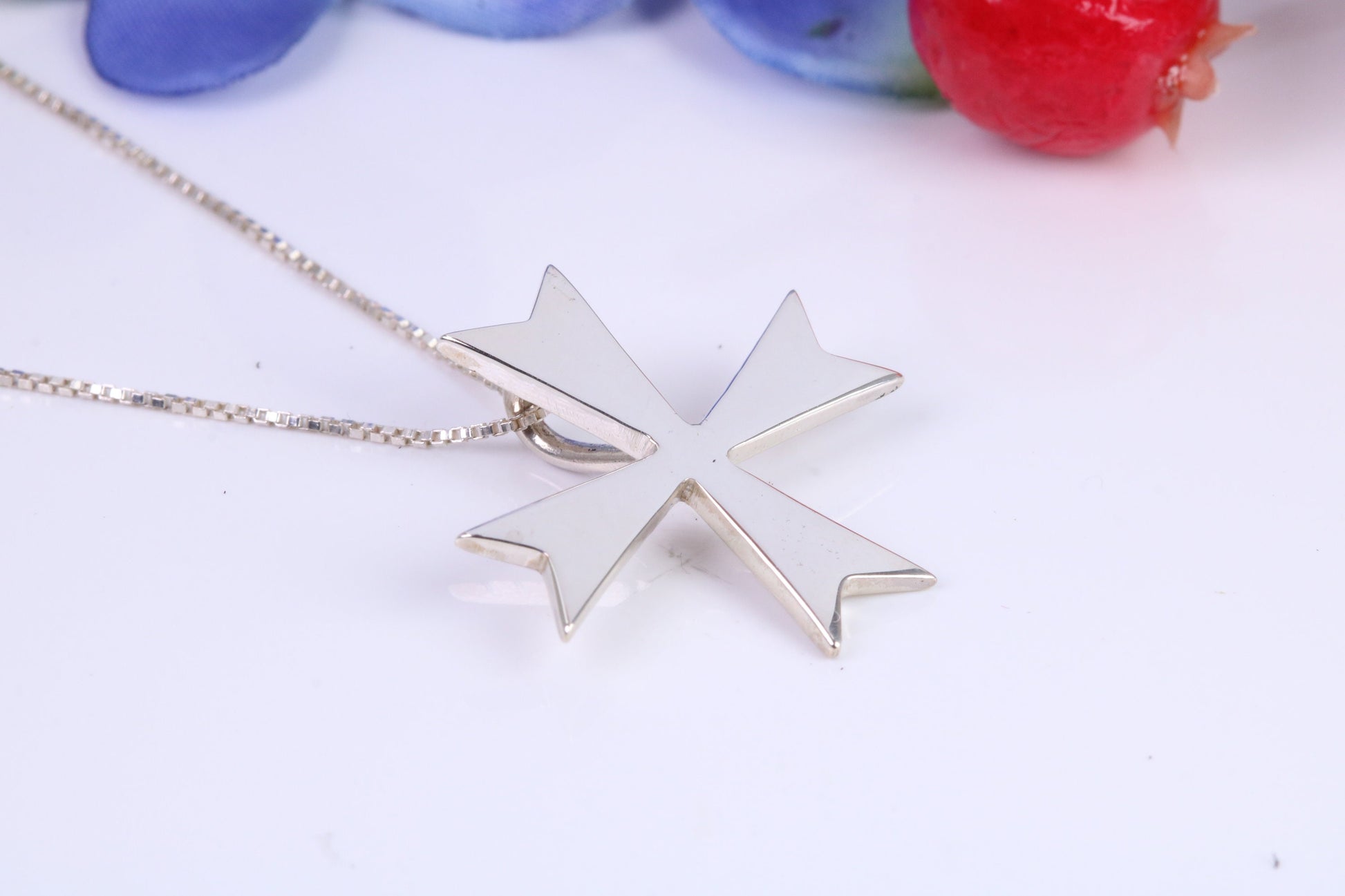 Maltese Cross Necklace, Made From Solid Cast Silver, Complete With Chain