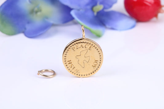 Peace, Joy and Wish Charm, Traditional Charm, Made from Solid Cast Yellow Gold, British Hallmarked