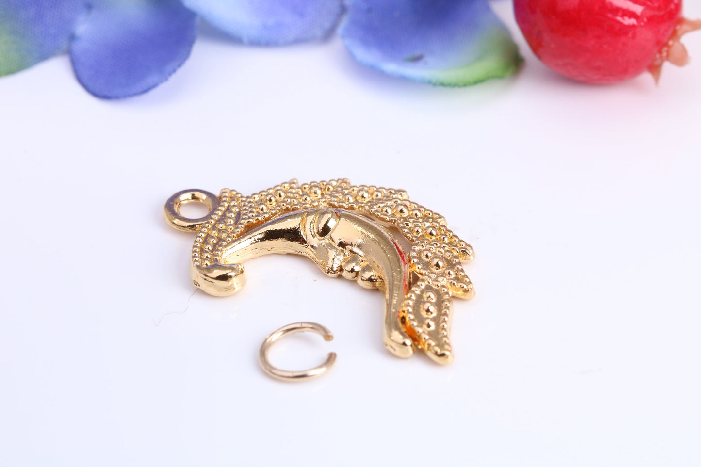 Floral Moon Charm, Traditional Charm, Made from Solid Cast Yellow Gold, British Hallmarked