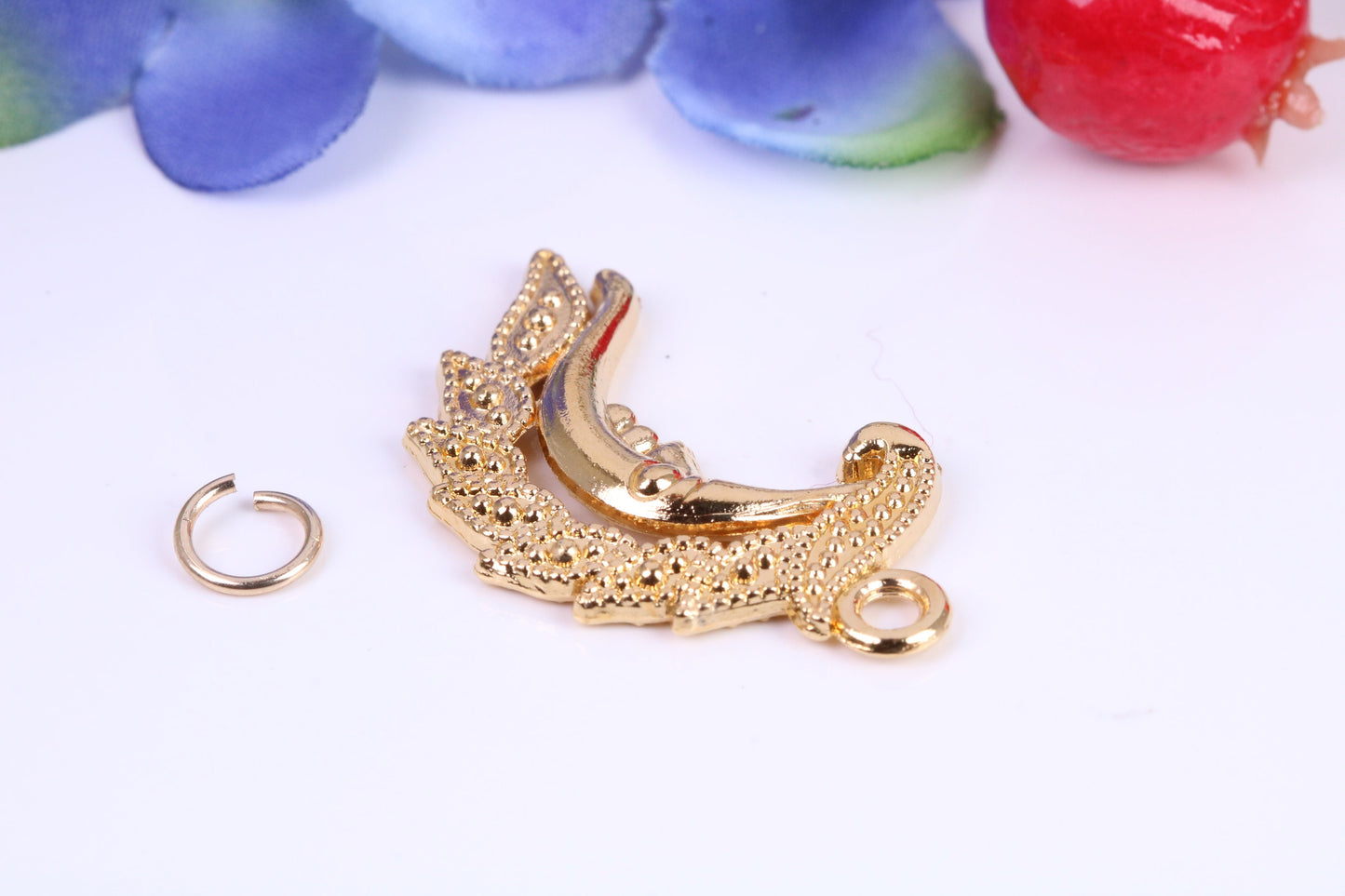 Floral Moon Charm, Traditional Charm, Made from Solid Cast Yellow Gold, British Hallmarked