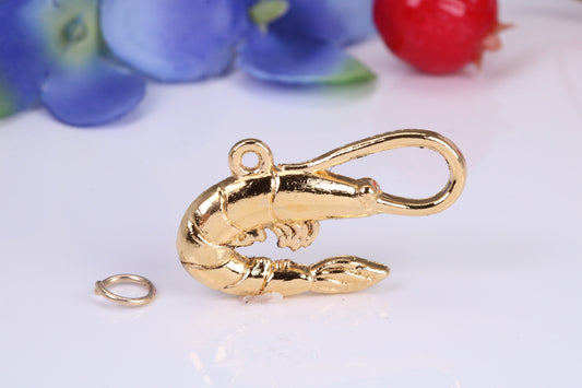 Shrimp Charm, Traditional Charm, Made from Solid Cast Yellow Gold, British Hallmarked