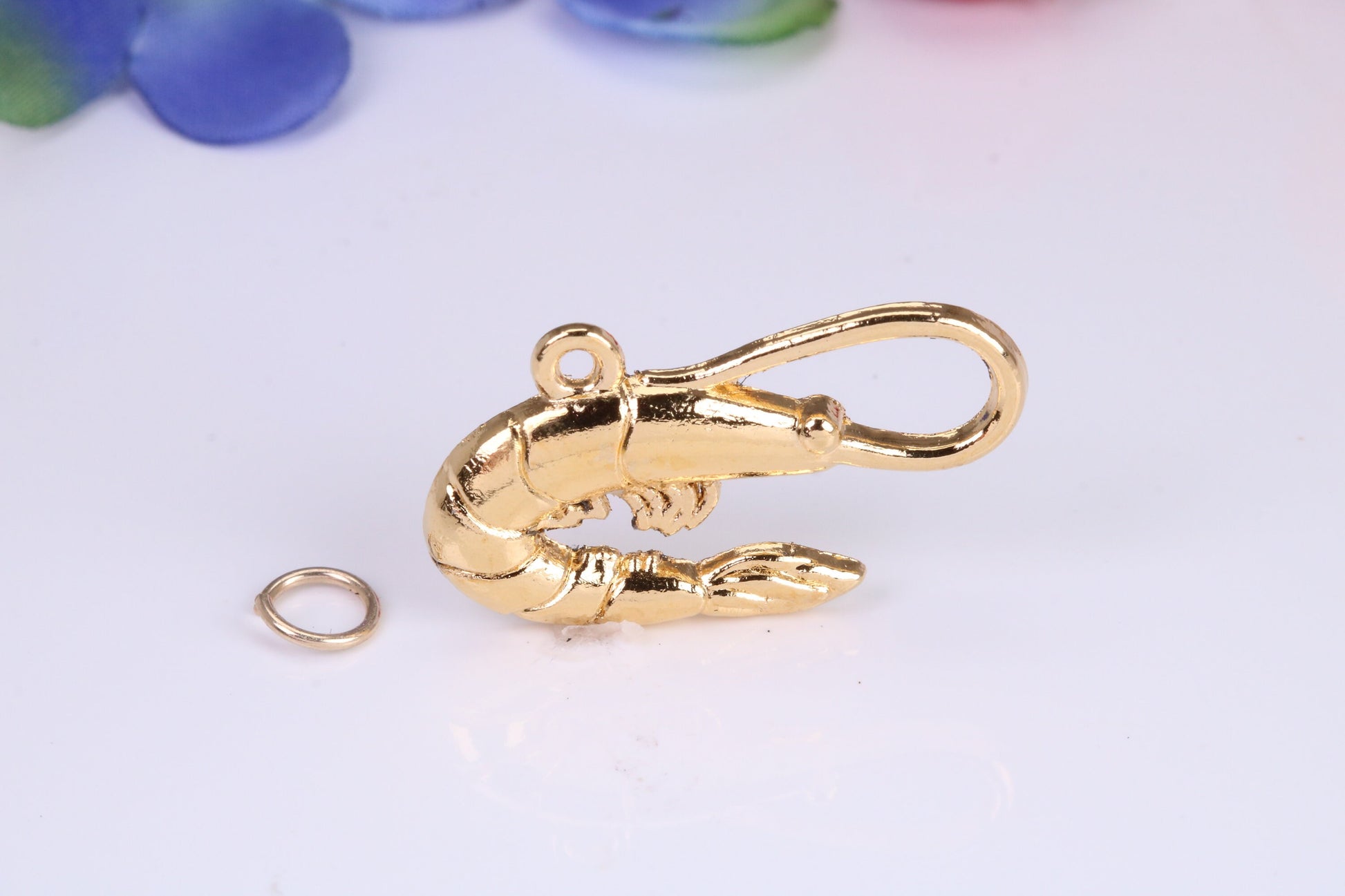 Shrimp Charm, Traditional Charm, Made from Solid Cast Yellow Gold, British Hallmarked