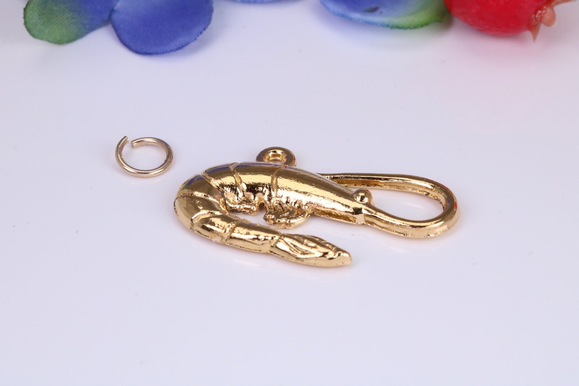 Shrimp Charm, Traditional Charm, Made from Solid Cast Yellow Gold, British Hallmarked