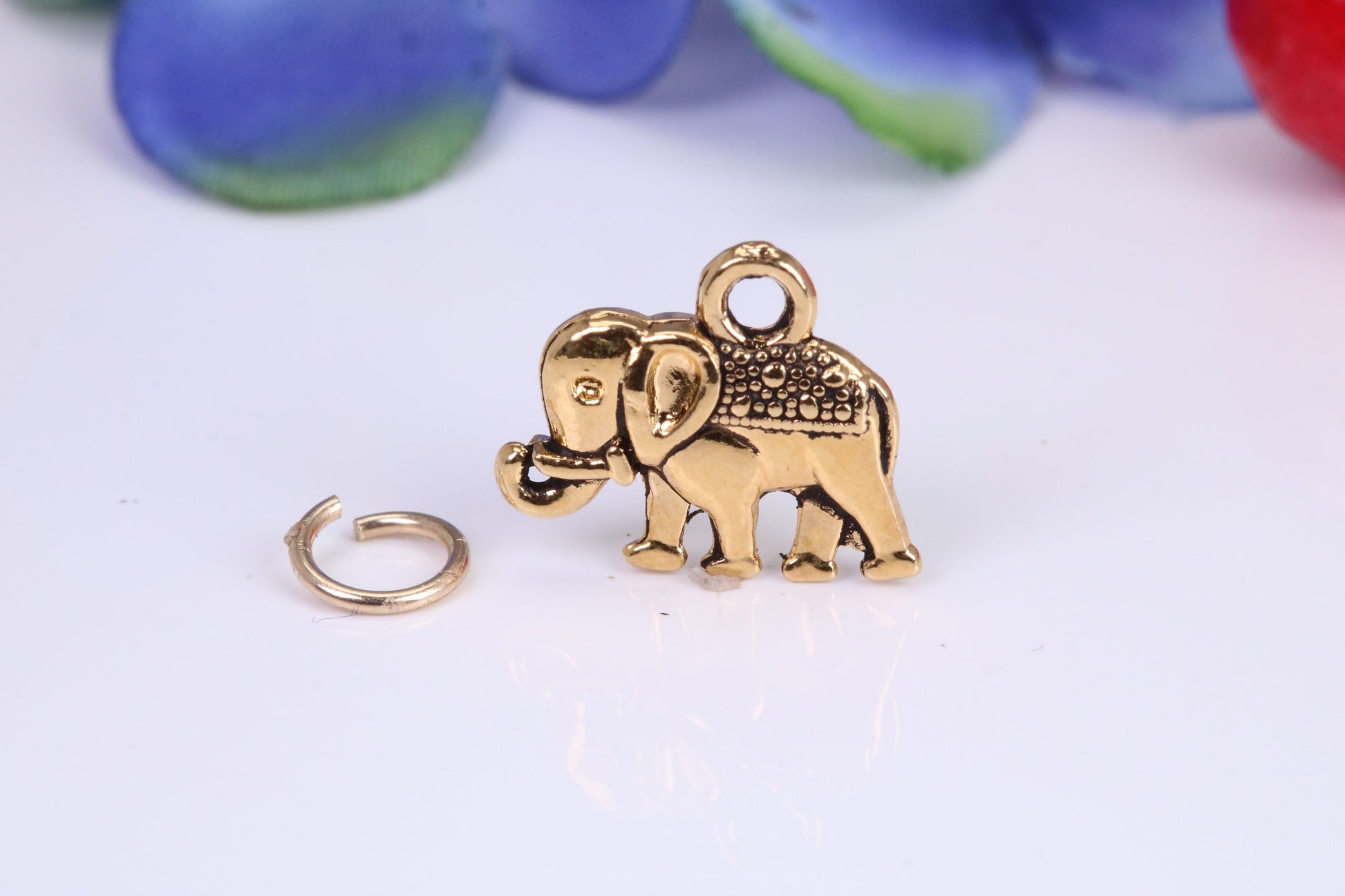 Indian Elephant Charm, Traditional Charm, Made from Solid Cast Yellow Gold, British Hallmarked